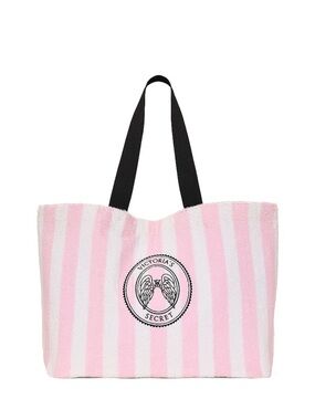 Victoria's Secret Pink & White Striped Tote with Black Handles and cover up set